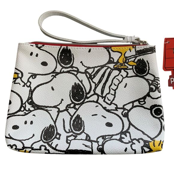 Peanuts Snoopy With Woodstock Black White Yellow Large Wristlet Clutch NWT - Picture 2 of 10